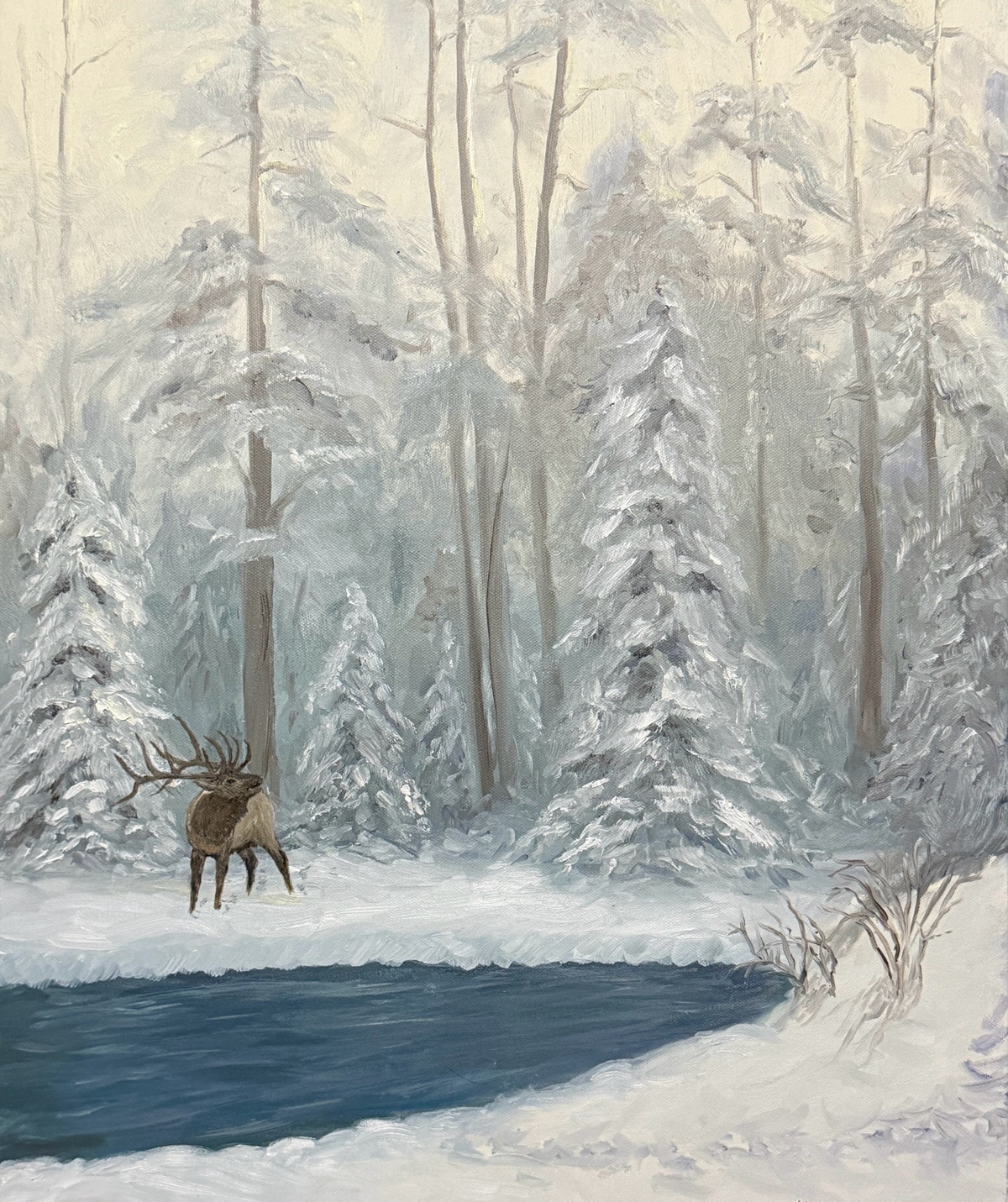 Elk in forest oil painting