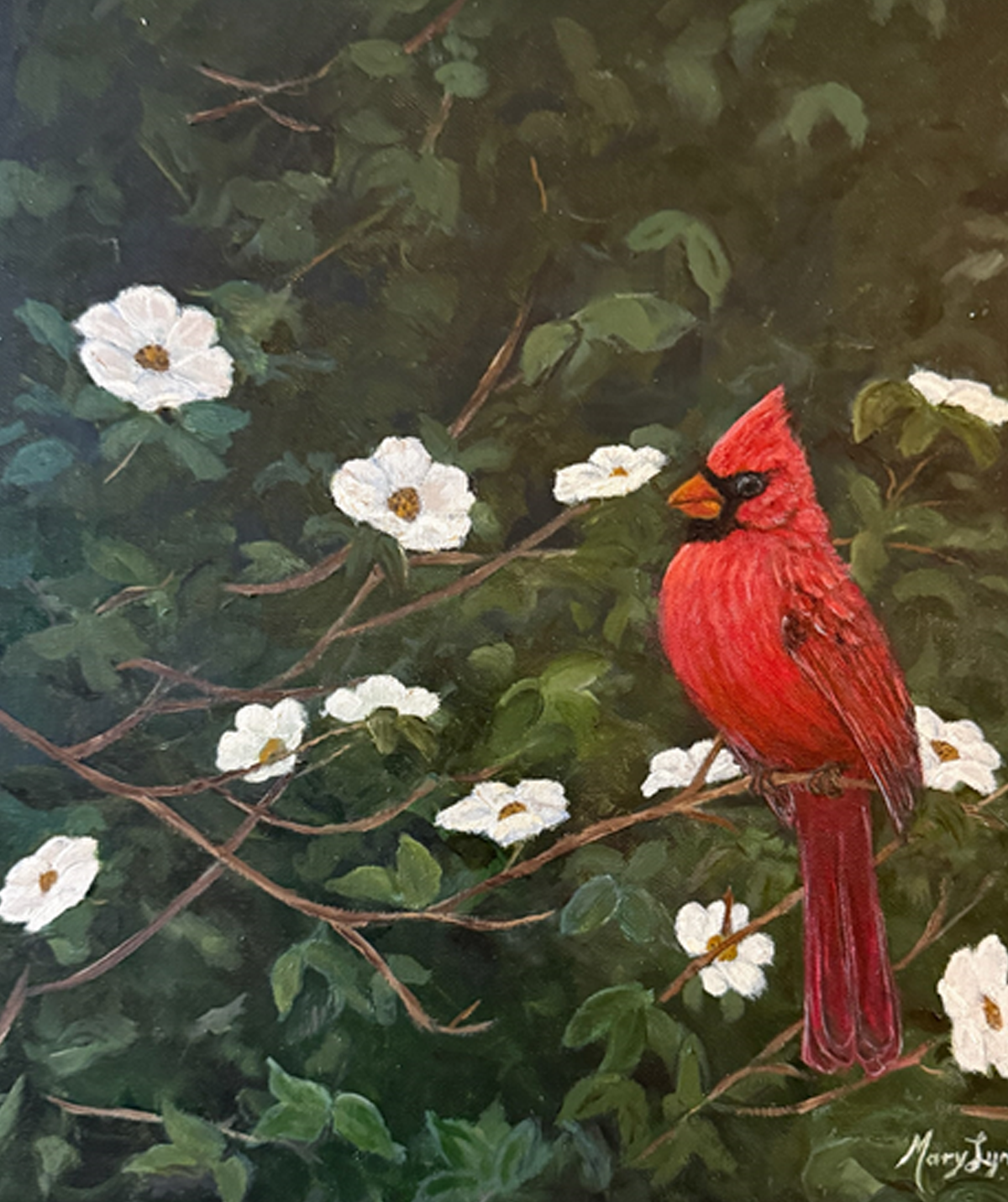 Oil painting of cardinal bird