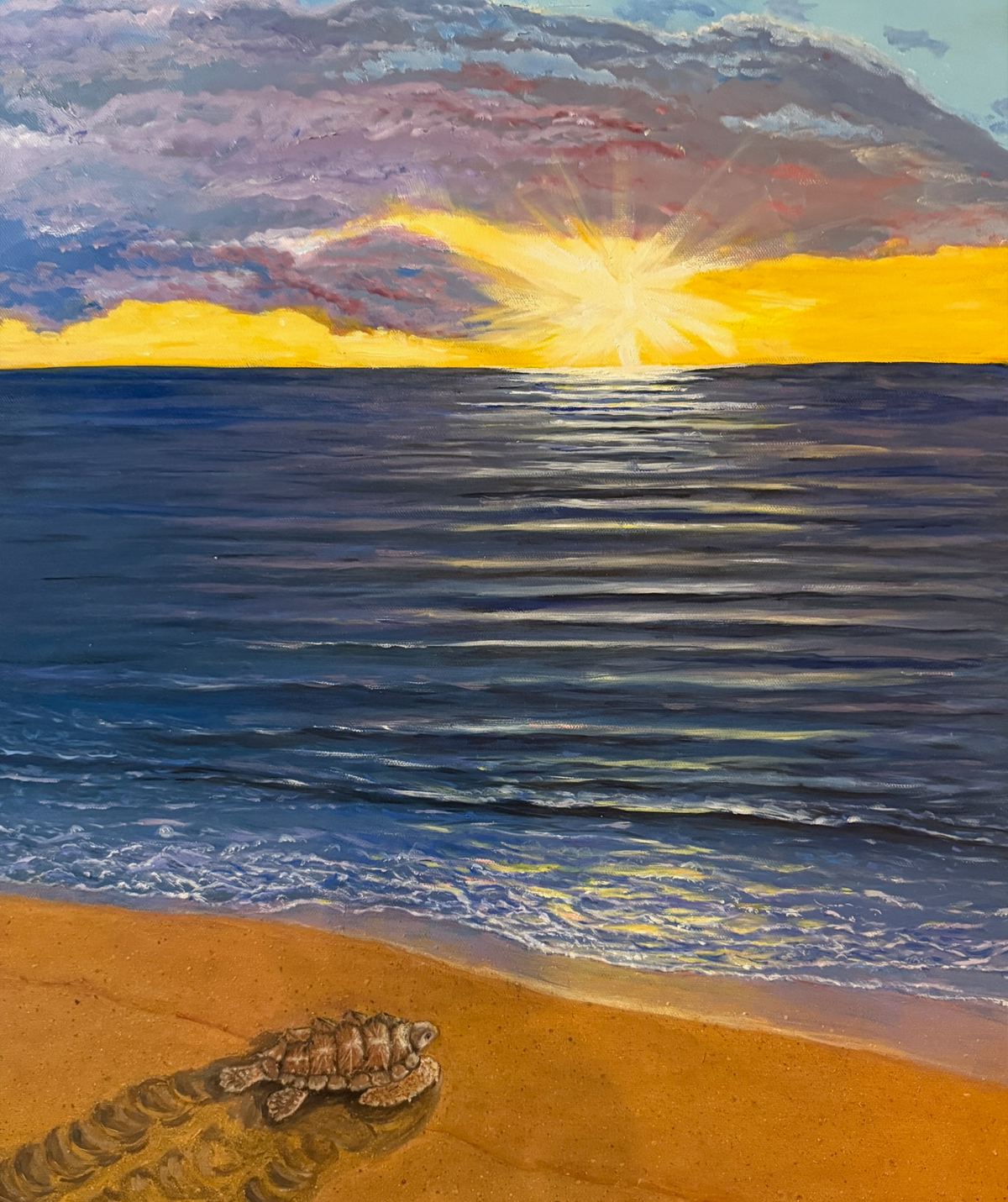 Oil painting turtle sea wildlife art